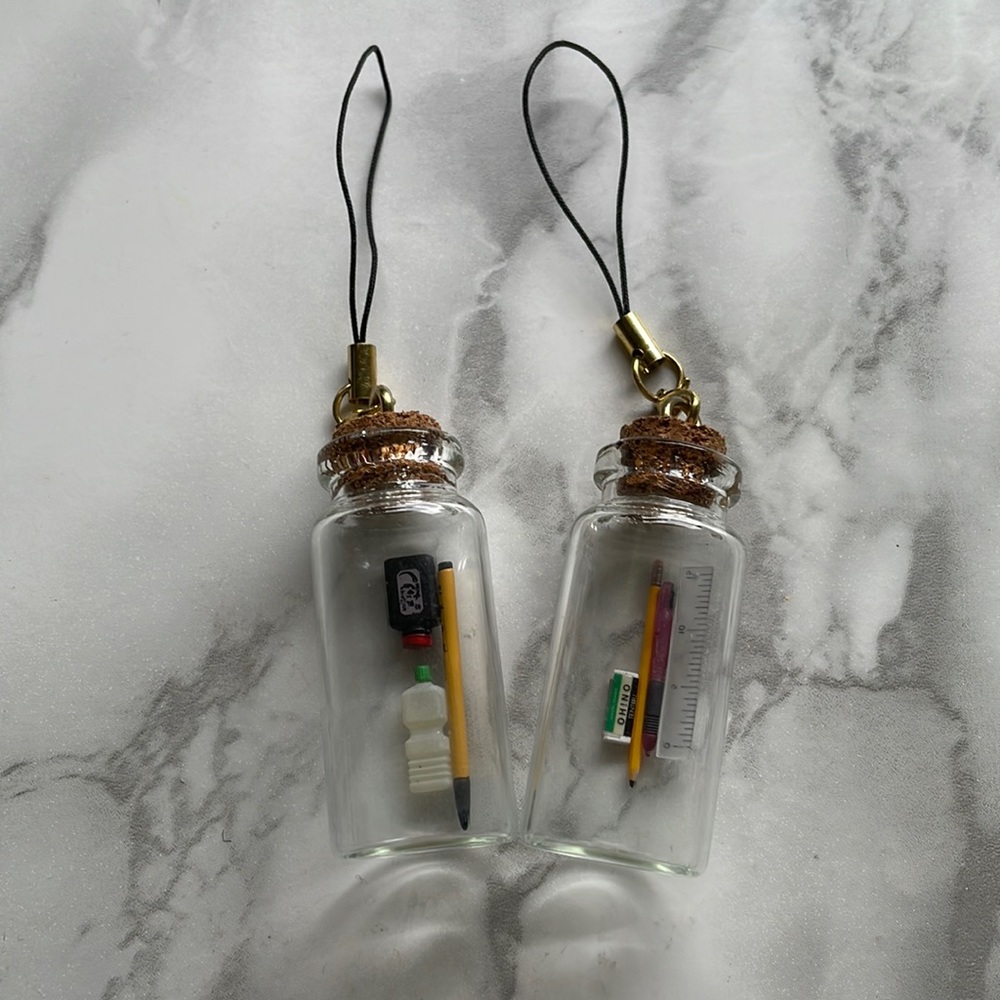 Miniature art supply bottle keychains - drawing and calligraphy